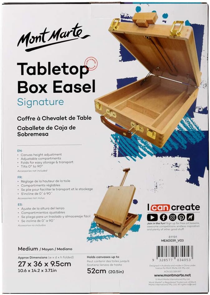 Mont Marte Einstellbare Staffelei Holz Tisch Staffelei Kofferstaffelei, Tragbare Malstaffelei, Staff