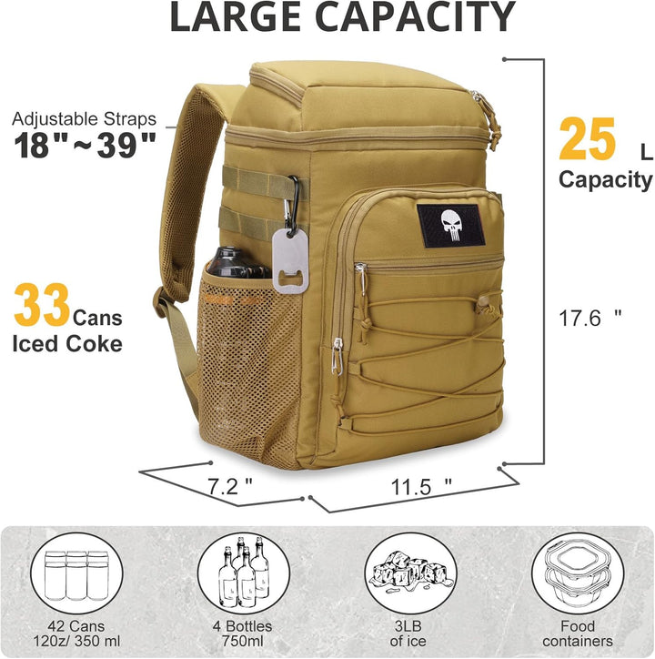 Taktischer Kühlrucksack – 25L Isolierter Rucksack, Auslaufsicher & Robust – Grosser Lunch-Rucksack,