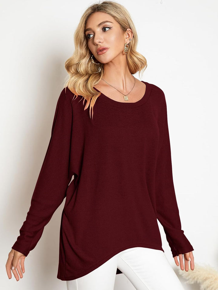 ZANZEA Damen Lose Asymmetrisch Jumper Sweatshirt Pullover Bluse Oberteile Oversize Tops, S Wein Rot