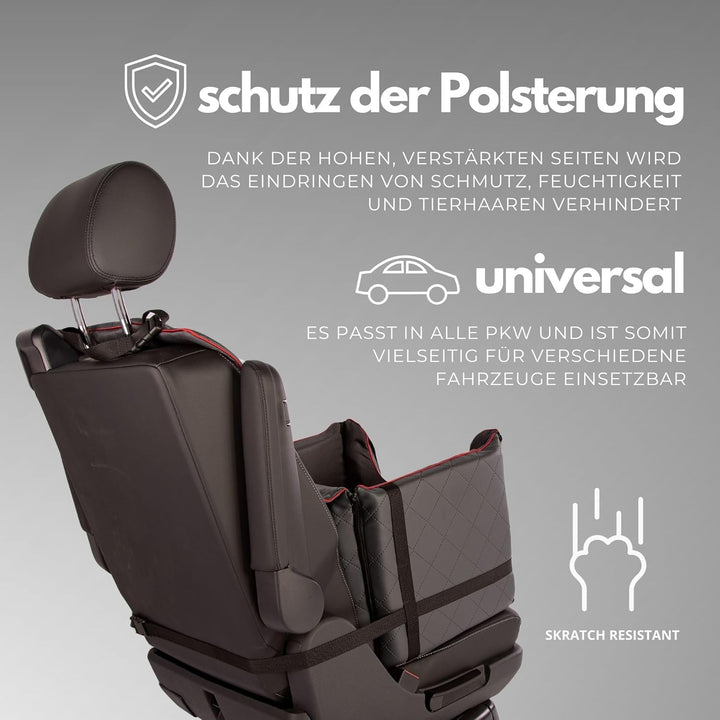 Golden Dog - Transportbox Hund mit Sicherheitsgurt S-45x35x33 cm - Leder Imitation Autositz Hund, Wa