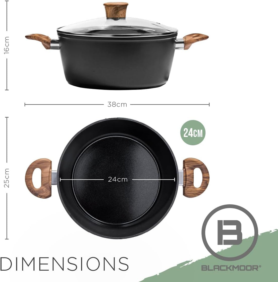 Blackmoor Suppentopf 24 cm mit Deckel aus gehärtetem Glas / Antihaft-Keramikbeschichteter Topf mit G