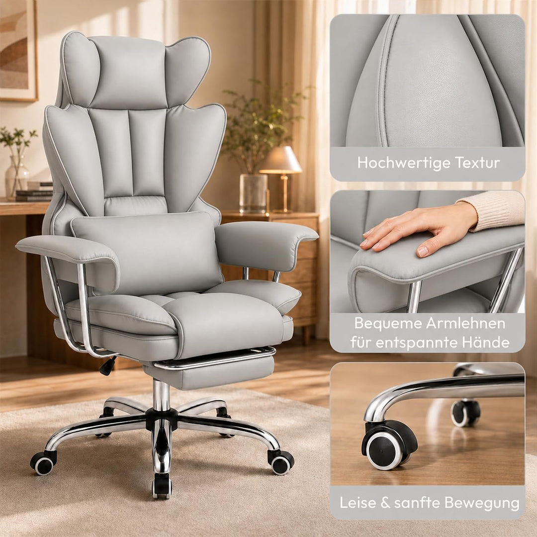 Ergonomischer Chefsessel Bürostuhl Gaming Stuhl Hochlehner mit Fussstütze & verstellb. Lendenstütze,