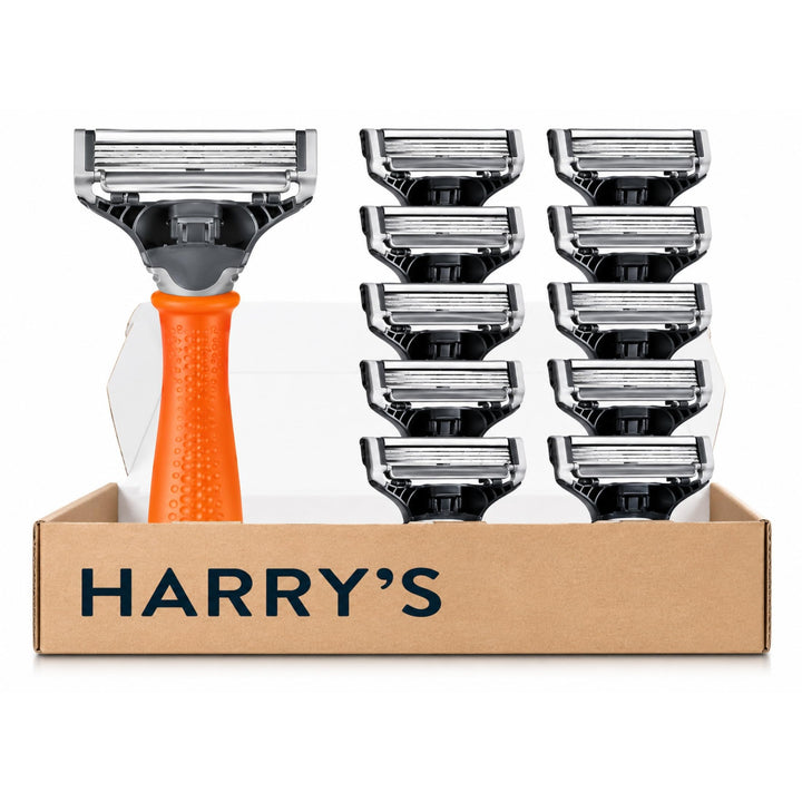 Harry’s Nassrasierer für Männer – Rasier-Set mit orangefarbenem Griff, 10 Ersatz-Rasierklingen Rasie