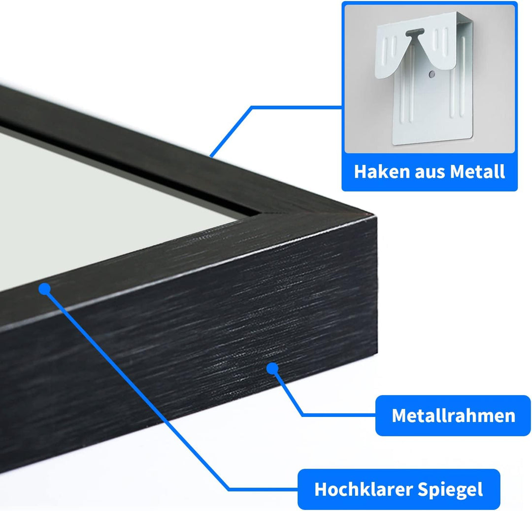 BD-Baode Wandspiegel Schwarz 40 x 140cm Rechteckiger Metallrahmen Spiegel Wandspiegel für Garderobe