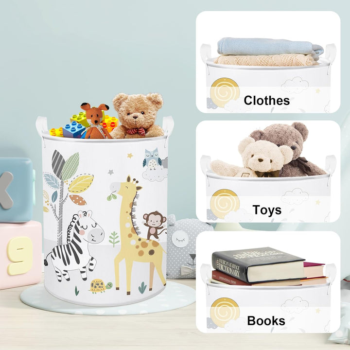Clastyle Waldtier Löwe Elefant Weiss Kinder Wäschekorb für Jungen Mädchen Grosse Fuchs Kleidung Spie