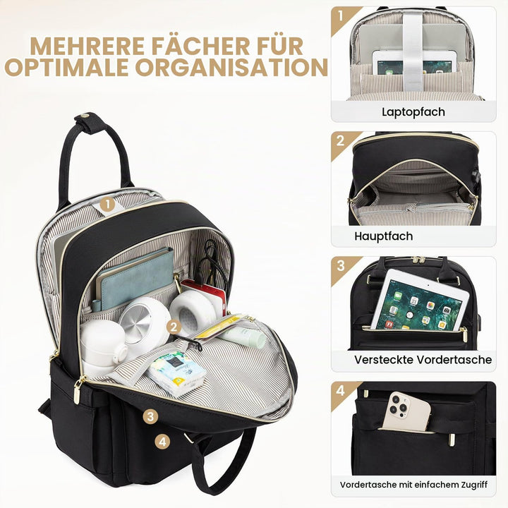 LOVEVOOK Rucksack Damen Klein, 14 Zoll Laptop Rucksack mit Laptopfach, Kleiner Wasserdicht Daypack E