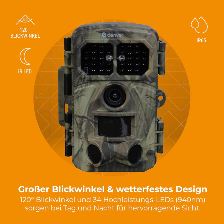 Denver WCT-8026W Digitale Wildkamera mit Wi-Fi, 48MP Foto, 4K Video, 120° Blickwinkel und IP65 Wasse