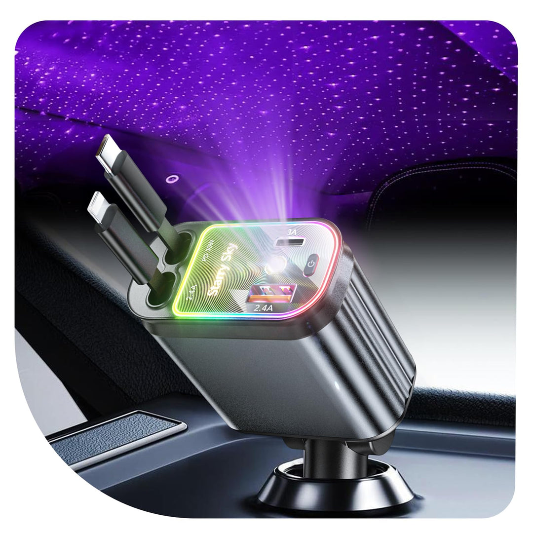 Aimtel Verbessertes Starlight Einziehbares Auto 69W Ladegerät Zigarettenanzünder USB Adapter KFZ USB