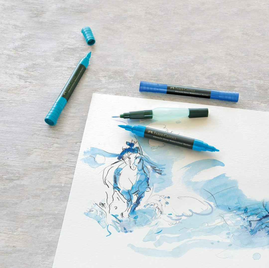 Faber-Castell 160308 - Aquarellmarker Albrecht Dürer mit Doppelspitze, 5er Etui, Marker mit Faser- u