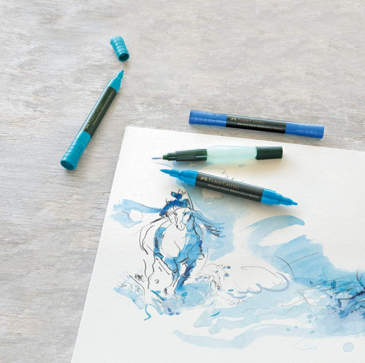 Faber-Castell 160308 - Aquarellmarker Albrecht Dürer mit Doppelspitze, 5er Etui, Marker mit Faser- u