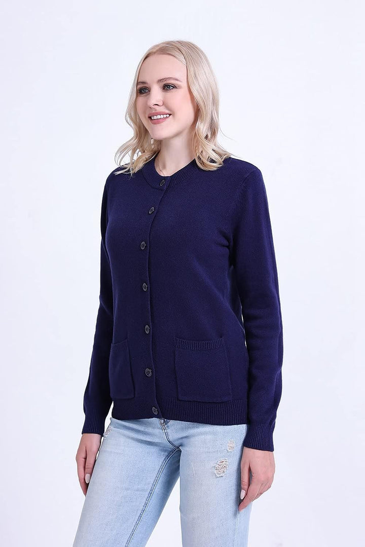 SMILING PINKER Damen Strickjacke Langarm Cardigan Warm Rundhals Strickweste Jacke mit Knopfleiste un