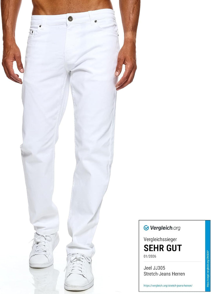 JEEL Herren-Jeans - Regular-Fit Straight-Cut - Stretch - Jeans-Hose Basic Washed 30W / 36L 08-weiss,