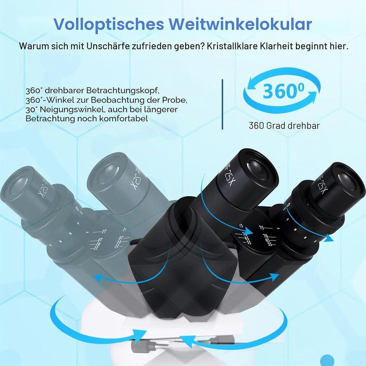 Trinokulares optisches Mikroskop, 40- bis 5000-fache Vergrösserung, wissenschaftliches Profimikrosko