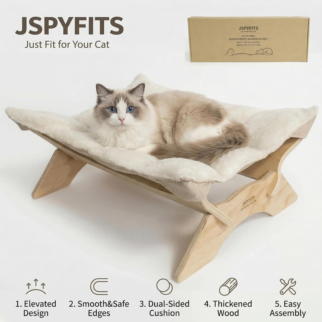 JSPYFITS Katzenbett, Plüsch-Samt-Katzenbetten für Indoor-Katzen, Katzenhängematte aus Holz, 54 x 42