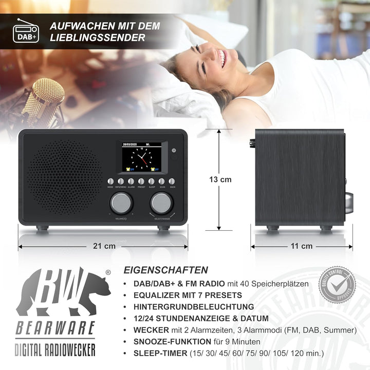 CSL - DAB+ Radio mit TFT Display und Fernbedienung - Bluetooth DAB Plus Radiowecker – DAB DAB+ FM-Ra