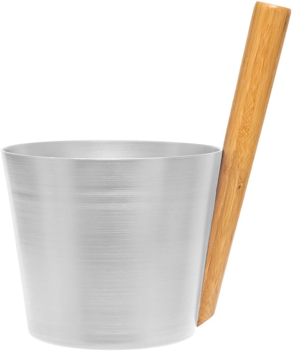 Rento - Saunakübel, Aufgusseimer, Saunaeimer - Aluminium mit Bambusholz - Farbe: Silber - 5 Liter -