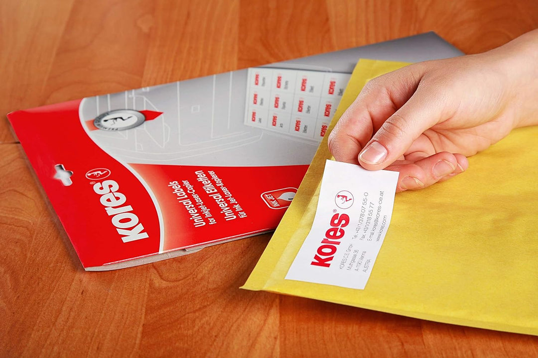 Kores - Universelle selbstklebende rechteckige Etiketten, 500 Blatt im Format Weiss mit Etiketten 10