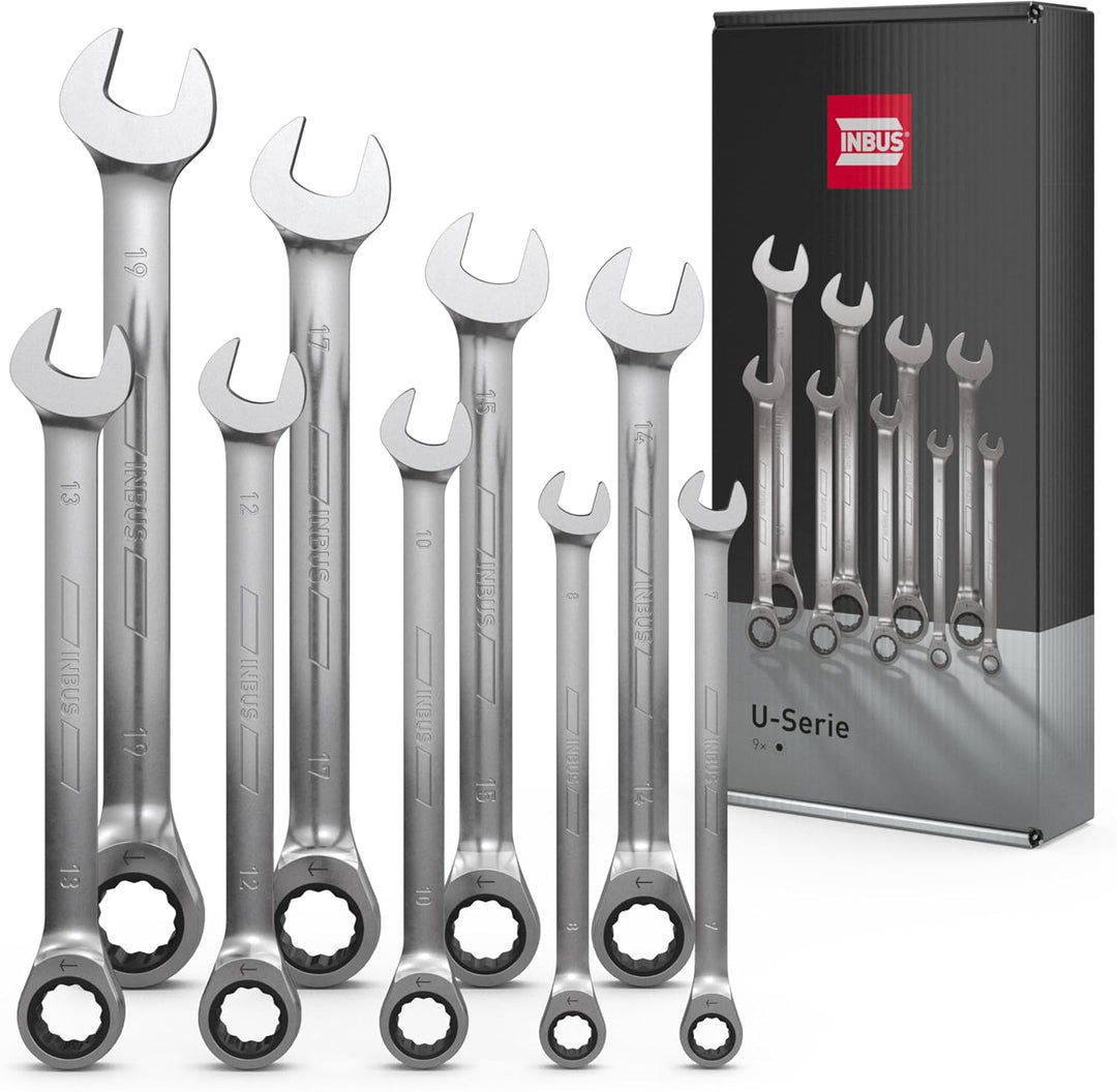 INBUS® 74377 Maul-Ringratschenschlüssel Set 9tlg, 7–19mm 9× (7 – 19 mm), 9× (7 – 19 mm)
