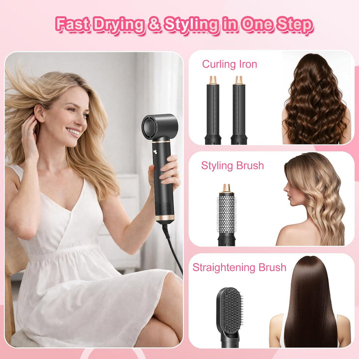 5-in-1-Heissluftbürste mit negativen Ionen und multifunktionaler Haartrockner-Styler mit Lockenstab,