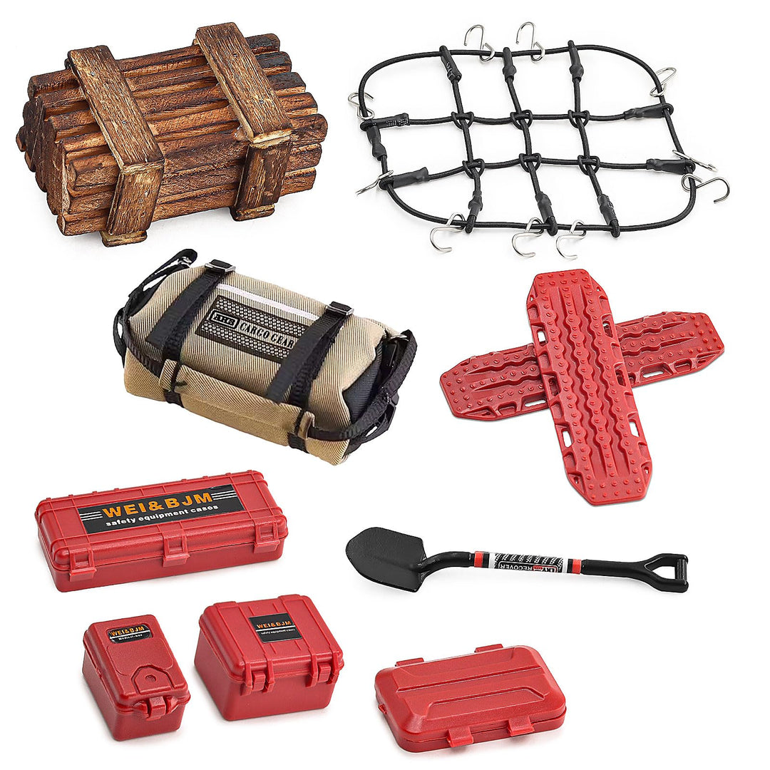 RC Crawler Car Dachdekoration 10-in-1 Tankaufbewahrungsbox, Gepäcknetz, Schaufel, Für Traxxas Desert