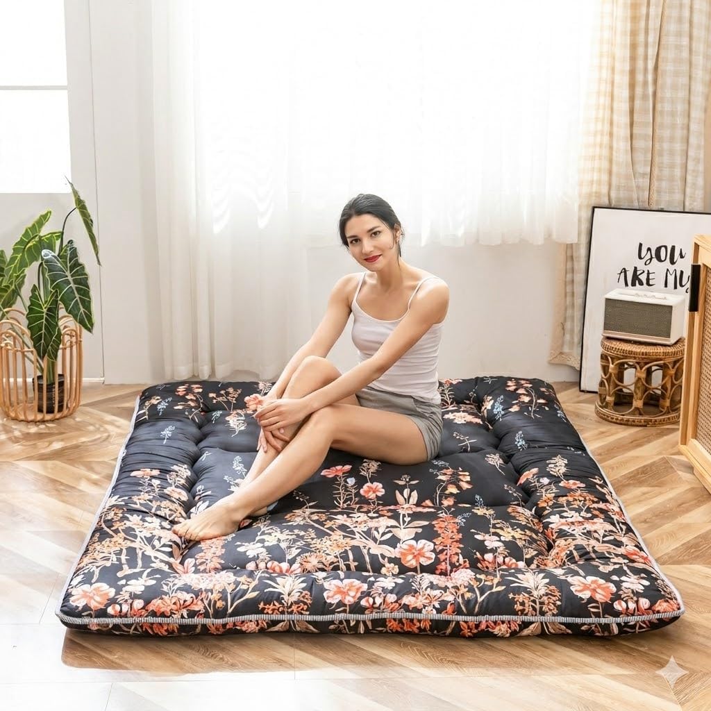 MAXYOYO Japanische Bodenmatratze Futonmatratze, Verdicken Tatami Matte Isomatte Faltbare Roll-Up Mat