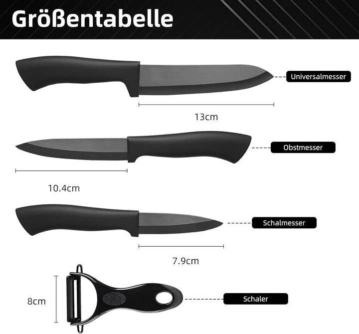 Keramikmesser Set, Scharf 4er Pack Messerset, Mehrfunktionalmesser, Obstmesser, Gemüsemesser und 1 S