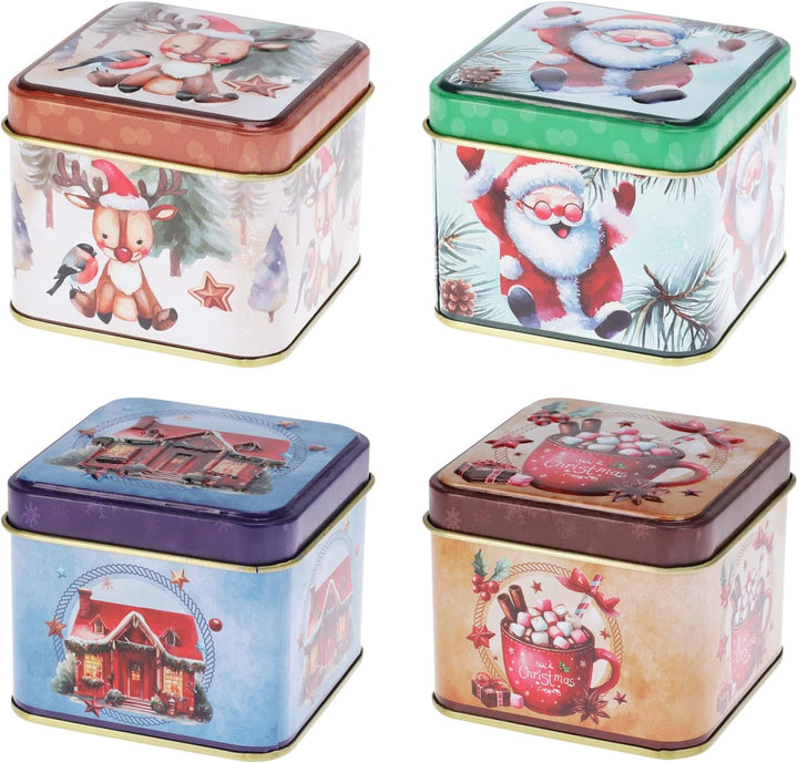 com-four® 12x Keksdose - Blechdose für Weihnachtskekse - weihnachtliche Vorratsdose mit Deckel - Auf