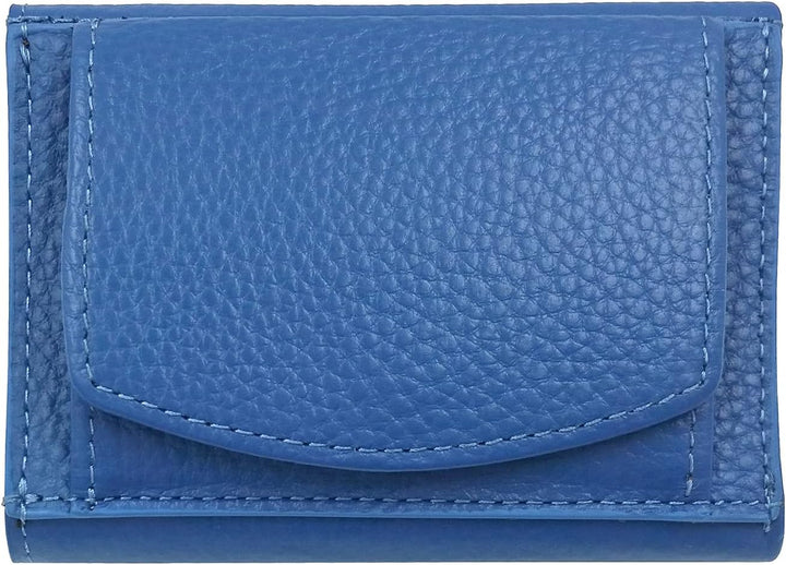 Mini Portemonnaie Damen mit Münzfach, Reise Geldbeutel, klein viele Fächer, Leder blau, RFID Blocker