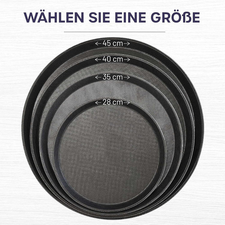 volila Rutschfestes Schwarzes Tablett Serviertablett Rund (2 Stk. à 35 cm) - Rundes Tablett Ideal al