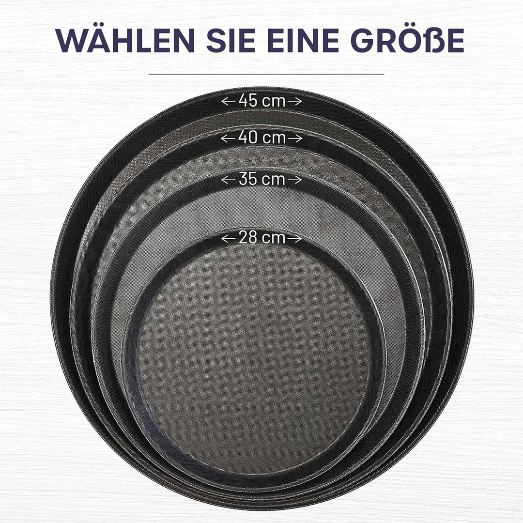 volila Rutschfestes Schwarzes Tablett Serviertablett Rund (2 Stk. à 35 cm) - Rundes Tablett Ideal al