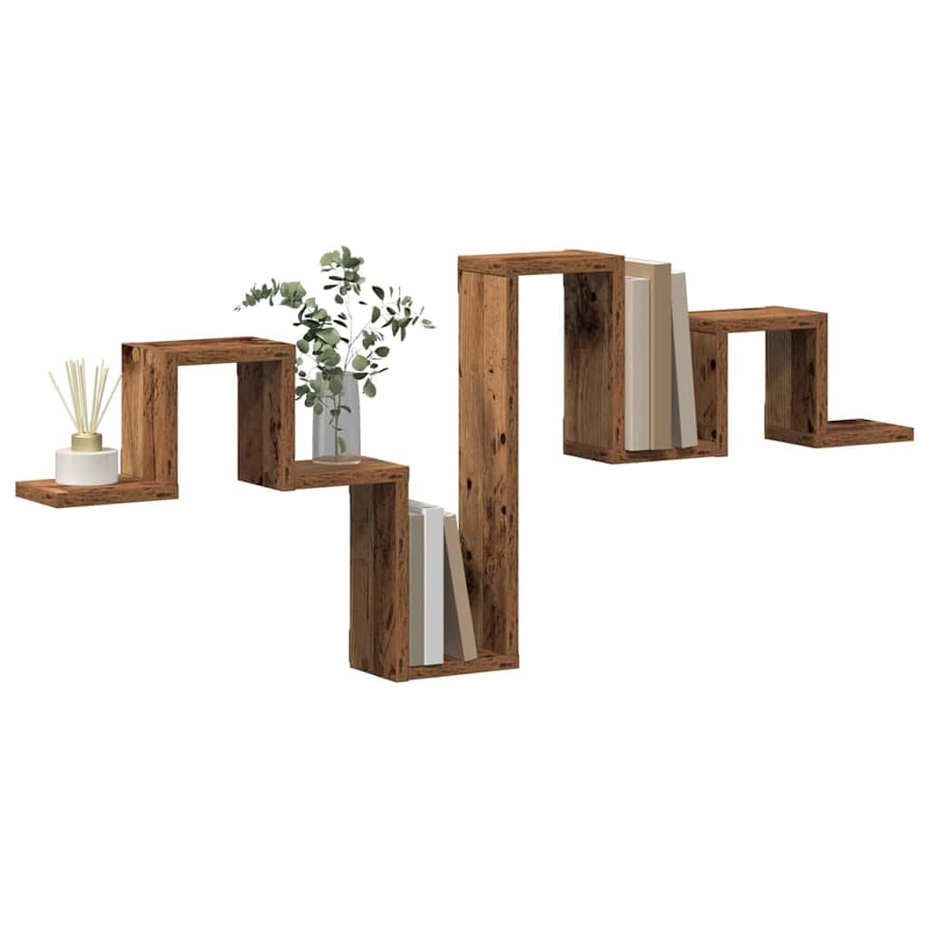 vidaXL Wandregal Wandmontiert mit Speicher Altholz 104,5 x 43 x 10 cm, Stilisches rechteckiges Wandr