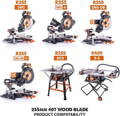 Evolution GW255TCT-40 - 255-mm-Holzsägeblatt – Hartmetallbestückte 30-Zahn-Konfiguration ermöglicht