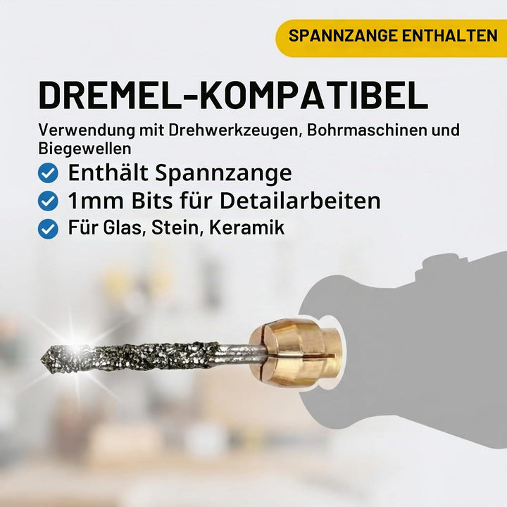 Drilax 1mm Diamantbohrer Set – Diamantbeschichtete Mikro Bohrer für Schmuck, Glas, Muscheln, Edelste