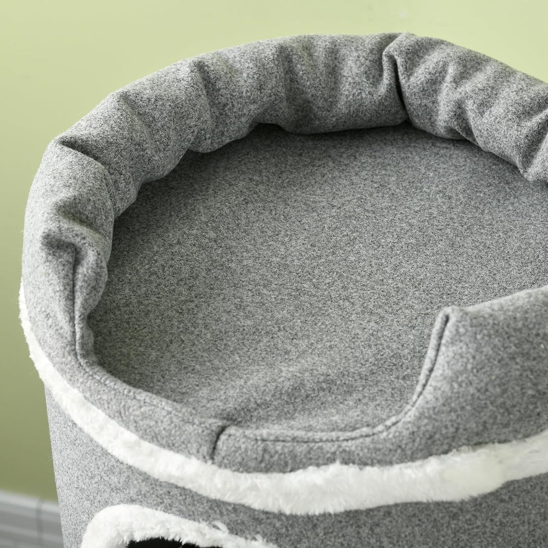PawHut Kratztonne mit 3 Höhlen Spielball für Mittelgrosse Katzen 99 cm Grau | Katzentonne, Sisalstäm