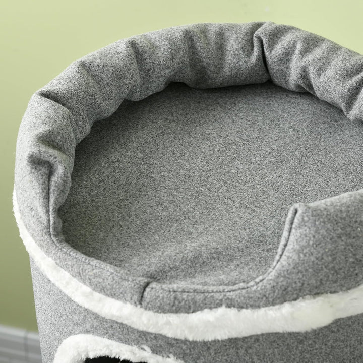 PawHut Kratztonne mit 3 Höhlen Spielball für Mittelgrosse Katzen 99 cm Grau | Katzentonne, Sisalstäm
