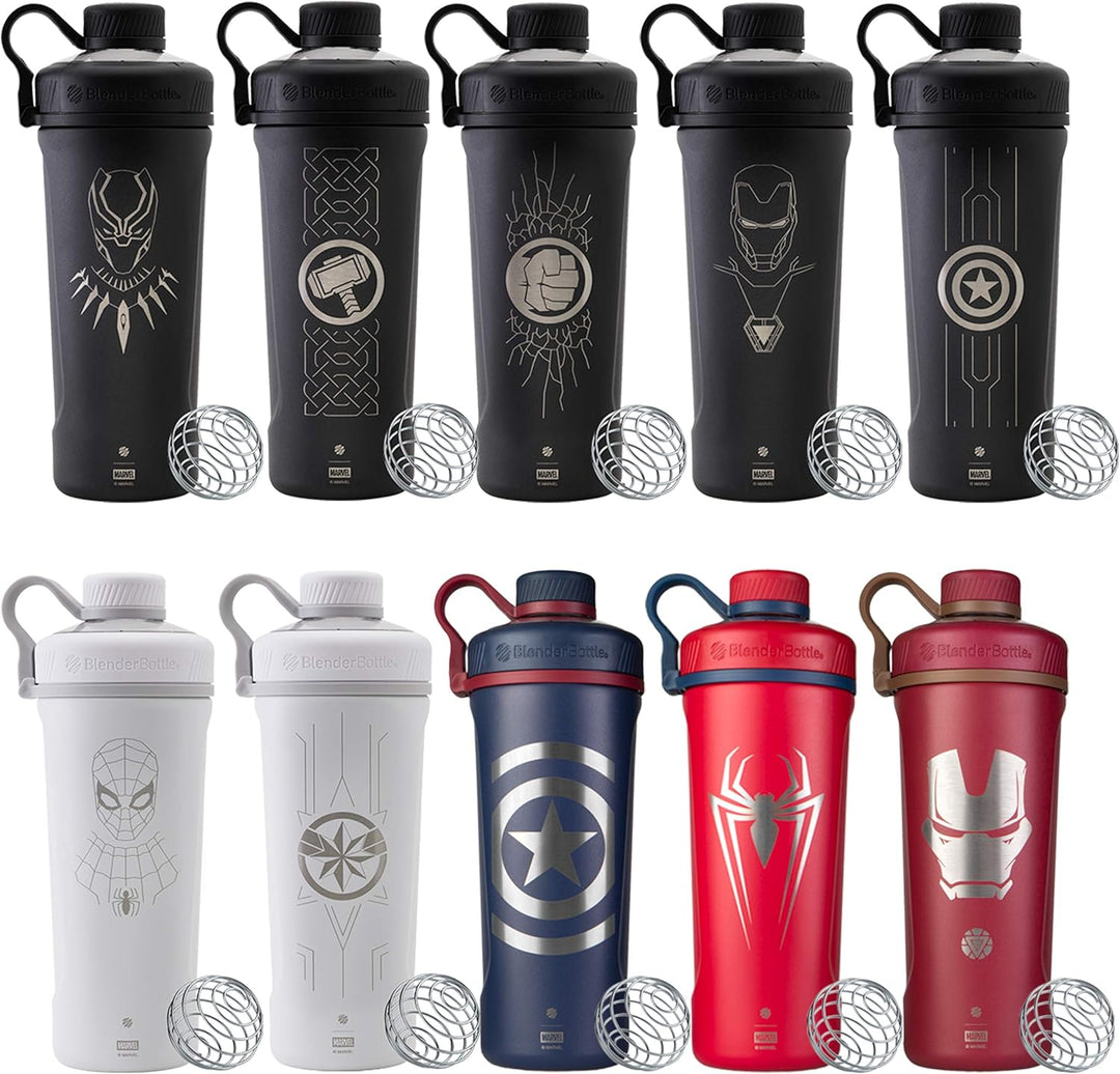 BlenderBottle Marvel Comics Radian Edelstahl Trinkflasche 770ml, Thermoflasche mit BlenderBall, geei