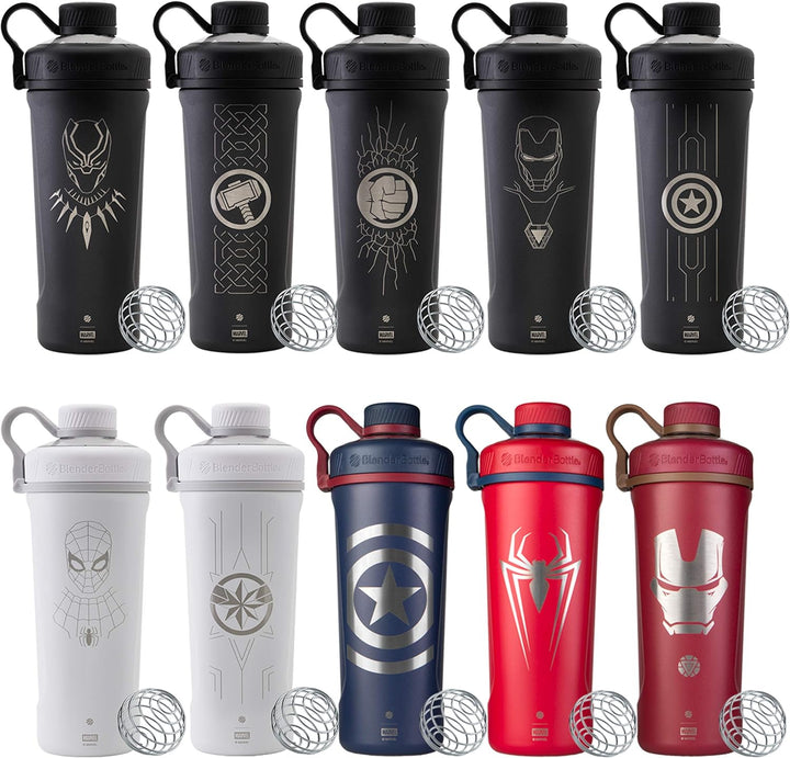 BlenderBottle Marvel Comics Radian Edelstahl Trinkflasche 770ml, Thermoflasche mit BlenderBall, geei