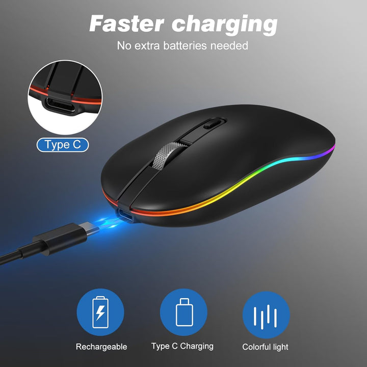 RaceGT Maus Kabellos Aufladbar, 2,4GHz LED Funkmaus USB-A & Typ-C Empfänger Silent 3 Verstellbare DP