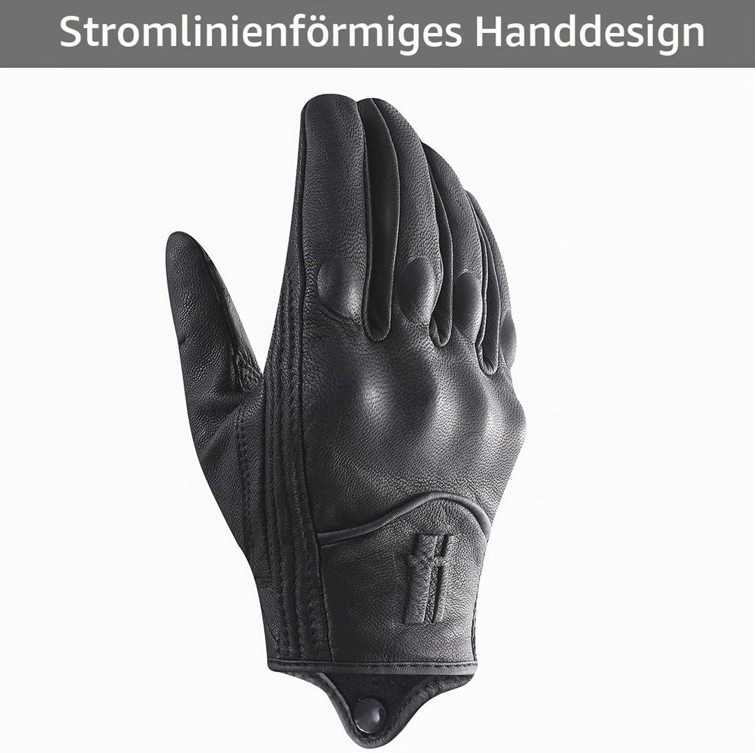 Harssidanzar Herren Vollfinger Ziegenleder Leder Touchscreen Motorradhandschuhe GM028E XS Schwarz(ak