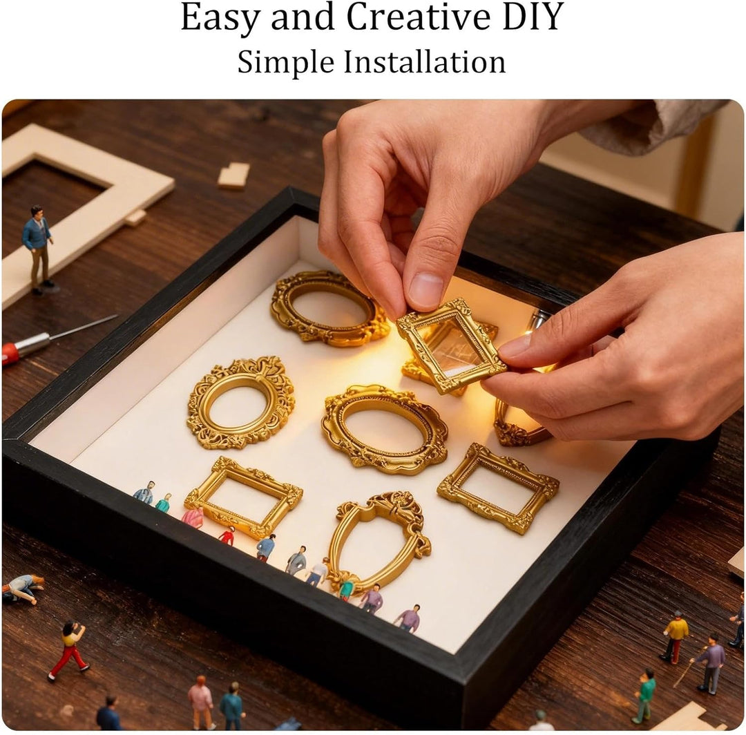 DIY Mini Museum Silhouette Box Foto Erinnerungsanzeige Set mit 8 Mini Goldene Rahmen 10 Mini Mensche
