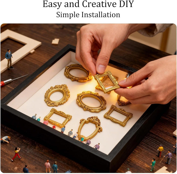 DIY Mini Museum Silhouette Box Foto Erinnerungsanzeige Set mit 8 Mini Goldene Rahmen 10 Mini Mensche