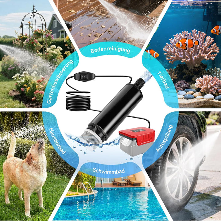 Tauchpumpe kompatibel mit Einhell 18V Akku, 30 L/min Mini Wasserpumpe, Tragbare Gartenpumpe mit 4,5