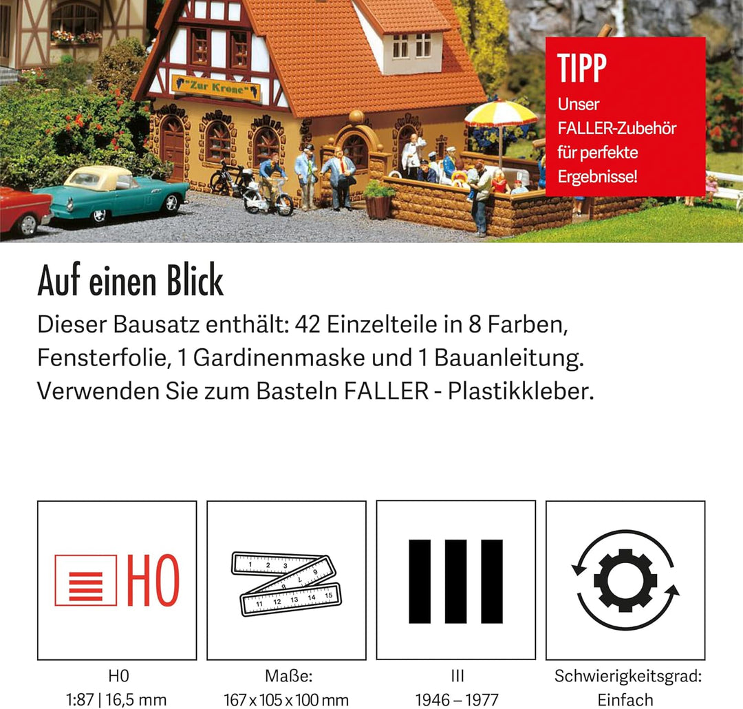 FALLER Gasthaus Zur Krone Modellbausatz mit 42 Einzelteilen 167 x 105 x 100 mm I Modelleisenbahn Zub
