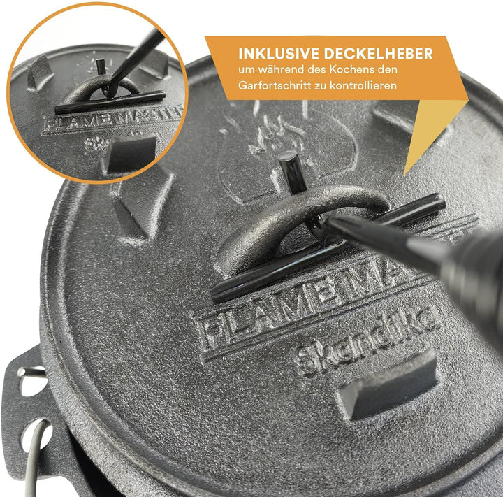 Skandika Dutch Oven Flame Master 7,1 L | Gusseisen Topf zum Kochen, inkl. Rezeptbuch der Sauerländer