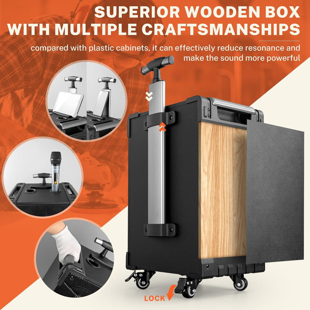 PA-System 3-Wege-Aussenlautsprecher Karaoke-Maschine, wiederaufladbares tragbares Bluetooth 5.0 mit