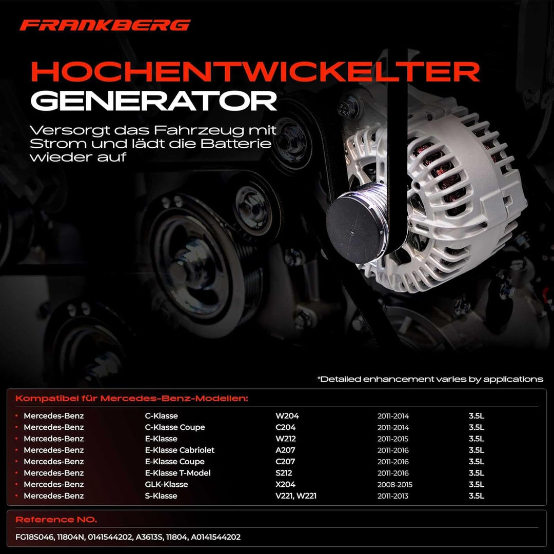 Frankberg Alternator Lichtmaschine Generator Kompatibel mit W204 C350 3.5L 2011-2014 C204 C350 E-Kla