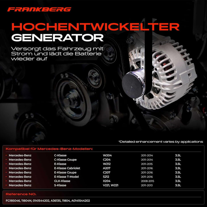 Frankberg Alternator Lichtmaschine Generator Kompatibel mit W204 C350 3.5L 2011-2014 C204 C350 E-Kla
