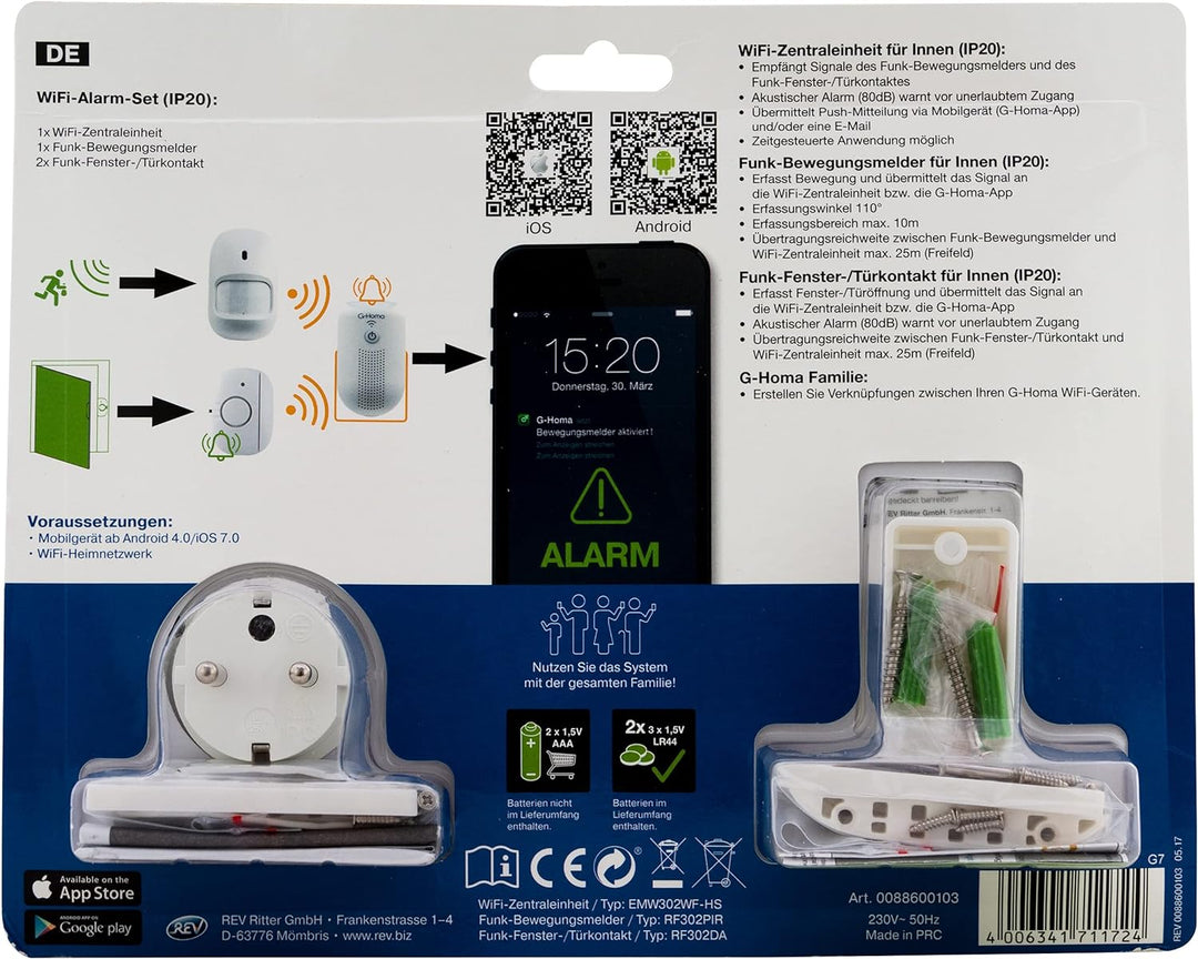 REV 0088600103 G-Homa WLAN Alarm Set - Einbruchschutz - Meldung akustisch 80dB beziehungsweise App w