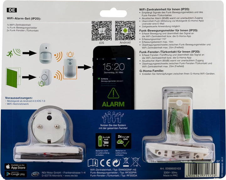 REV 0088600103 G-Homa WLAN Alarm Set - Einbruchschutz - Meldung akustisch 80dB beziehungsweise App w