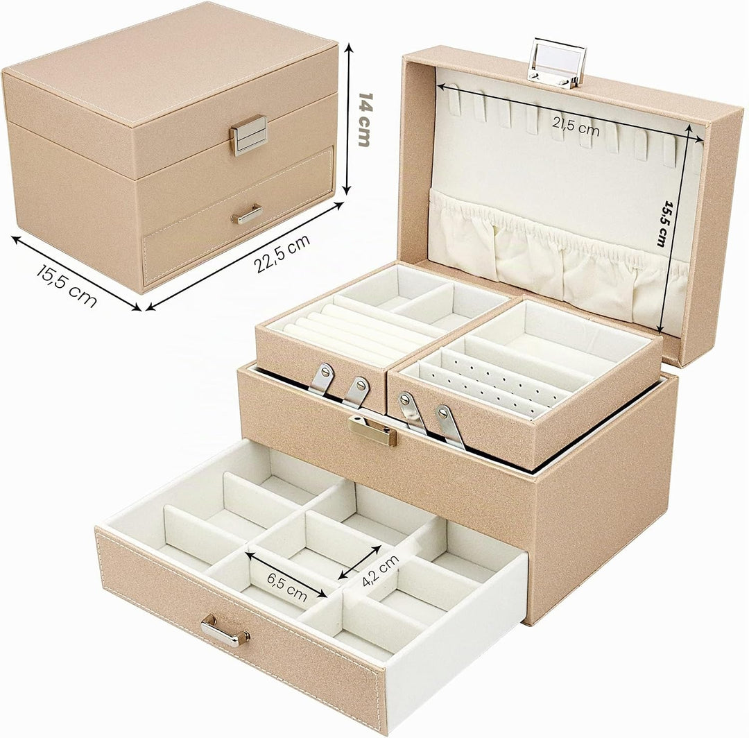 Schmuckkasten, Schmuckkästchen mit Schubladen für Damen Mädchen, PU-Leder Jewelry Box Schmuckbox Sch